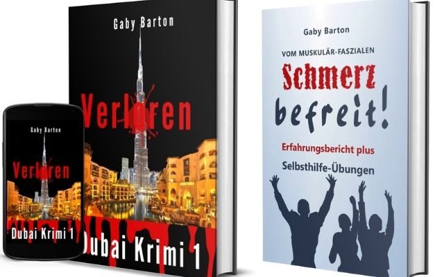 3D Buch Cover Dubai Krimi 1 und Schmerz befreit Ratgeber von Gaby Barton